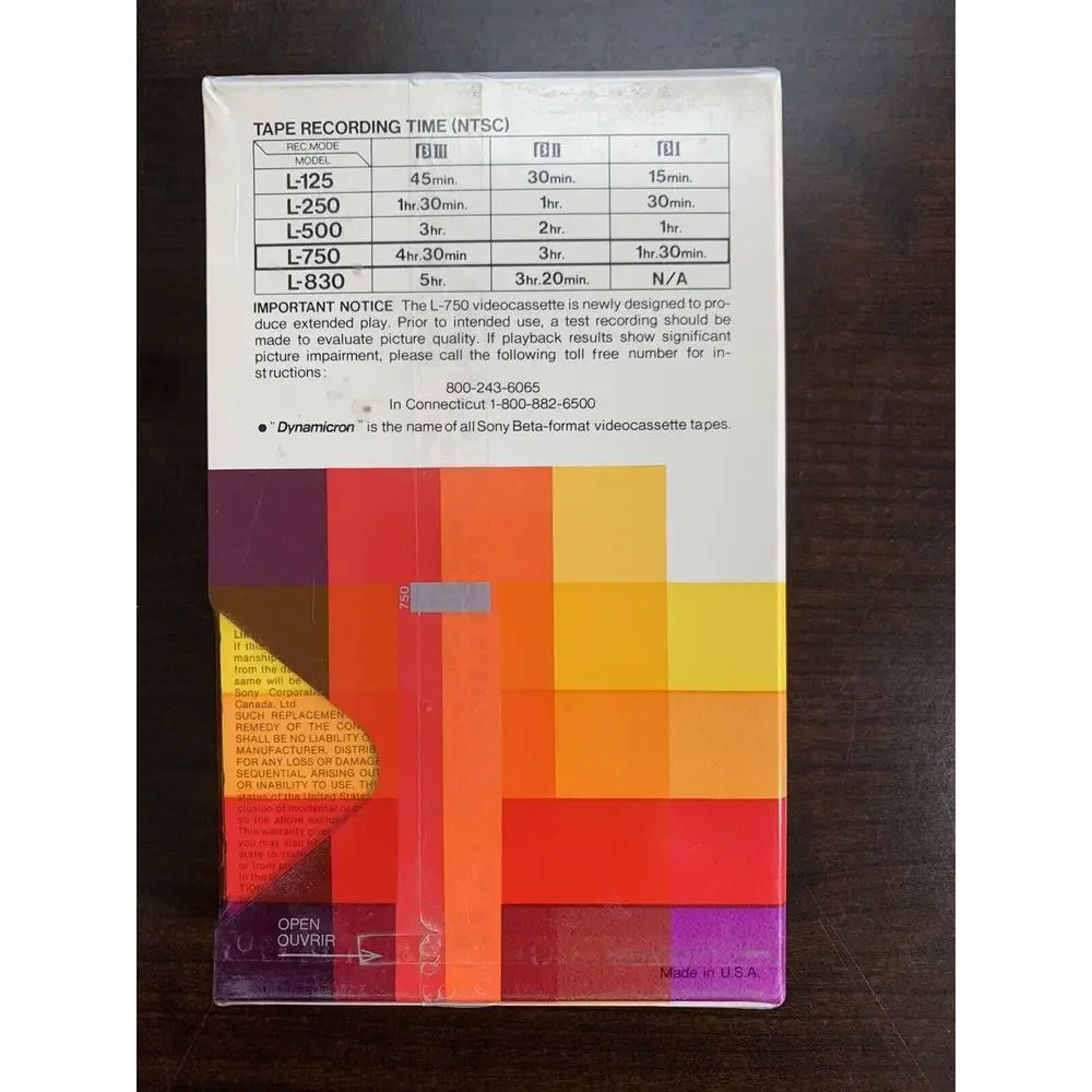 Sony L-750 Beta Dynamicron Video Cassette‎ Tape Factory Sealed New 270 minutes